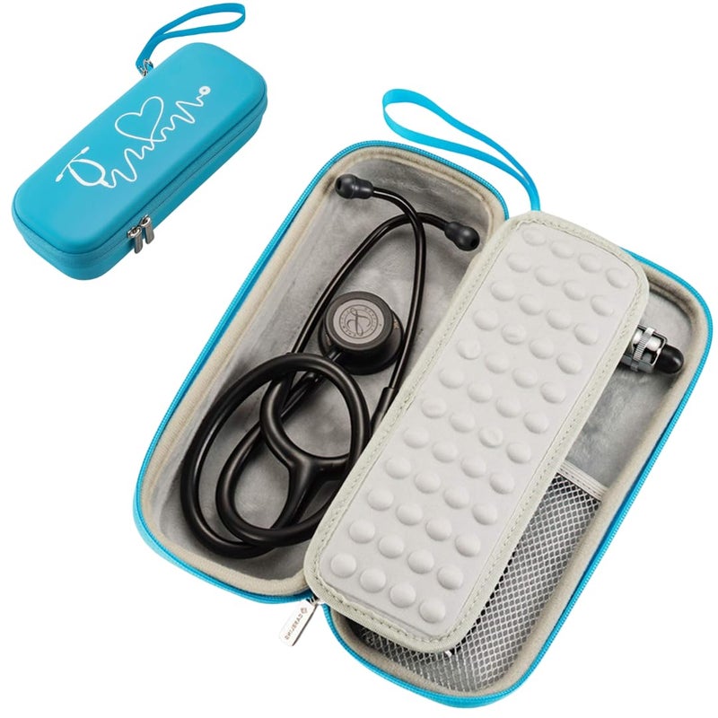 Caseling Hard Stethoscope Case for 3M Littmann Classic III, Lightweight II S.E, Cardiology IV Diagnostic, MDF Acoustica - ID Slot, Mesh Pocket for Nurse Accessories and Medical Supplies (Blue - Pu Leather) - Image 1